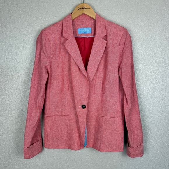 Draper James NWT Linen Blend Blazer Jacket, Cherry Red M - Breathable, Summer - Picture 3 of 11